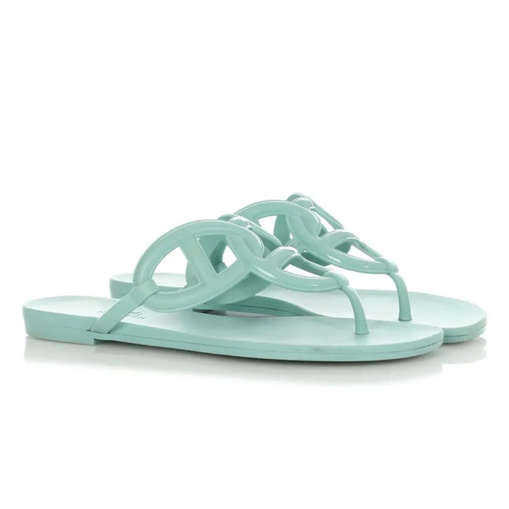 Hermès Egerie Sandals In Mint Green Rubber Size 7 - Picture 2 of 9